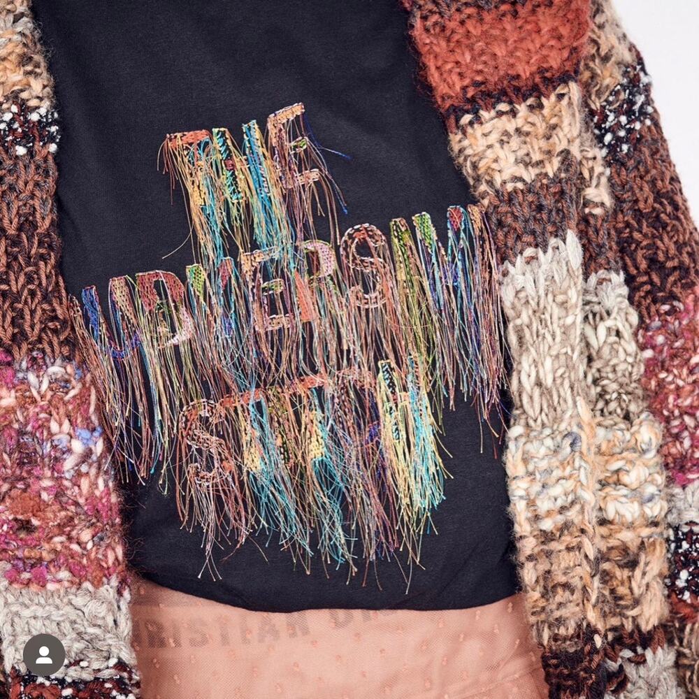 L Christian Dior Black The Subversive Stitch 2019 Embroidered Fringe T-Shirt Top - Picture 4 of 13